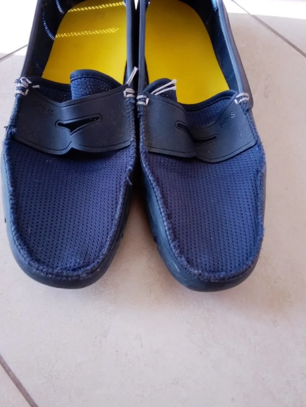 Swims Navy Slip-On Loafers with Yellow Insole